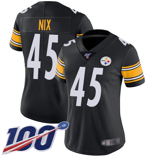 Women Pittsburgh Steelers Football 45 Limited Black Roosevelt Nix Home 100th Season Vapor Untouchable Nike NFL Jersey